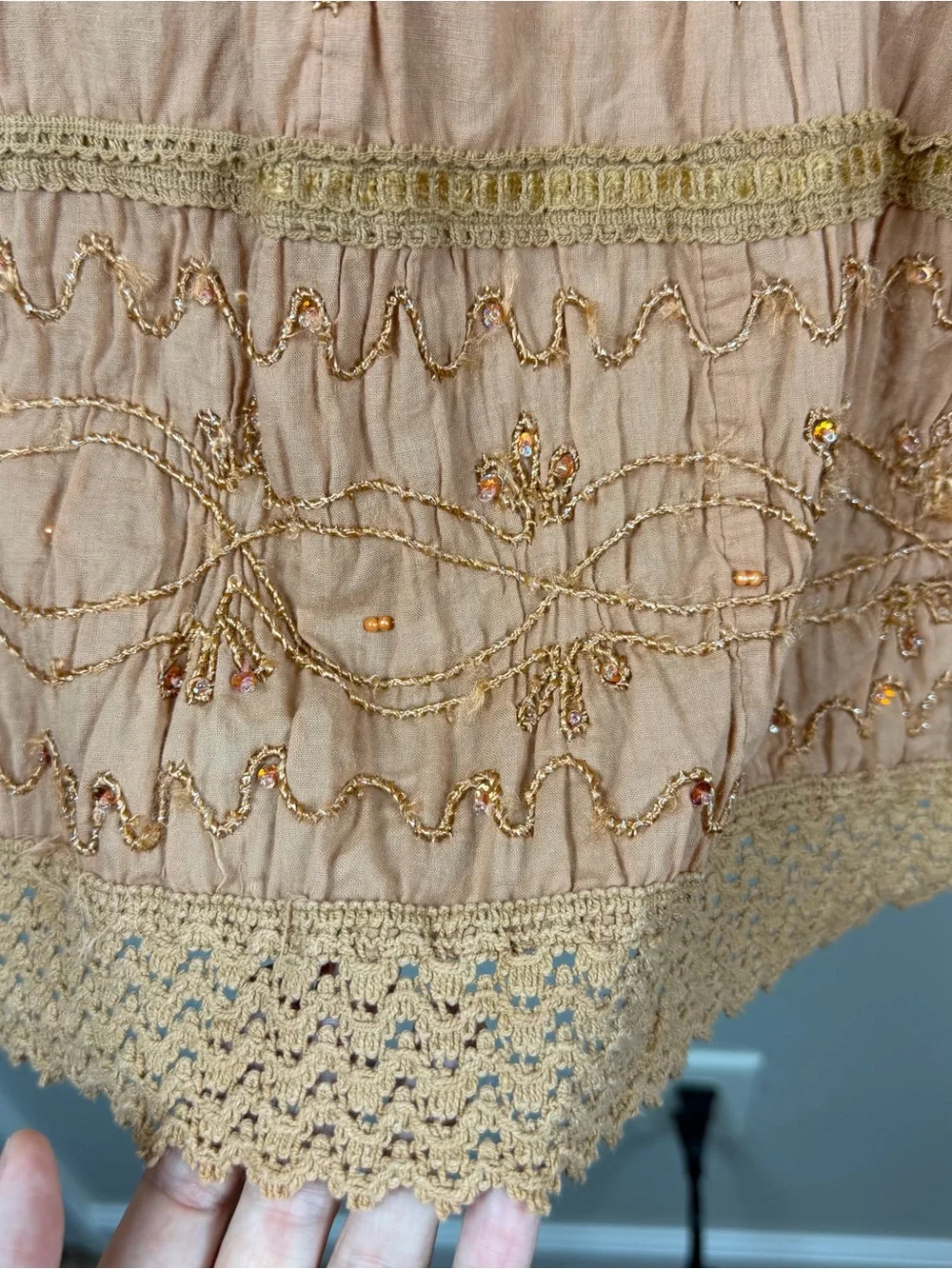 Vintage JMB Orange Tiered Maxi Skirt Embroidered Beaded Boho Forest Fairycore 1X